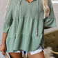 Laurel Green tie split neck textured ruffle patchwork blouse in sage green