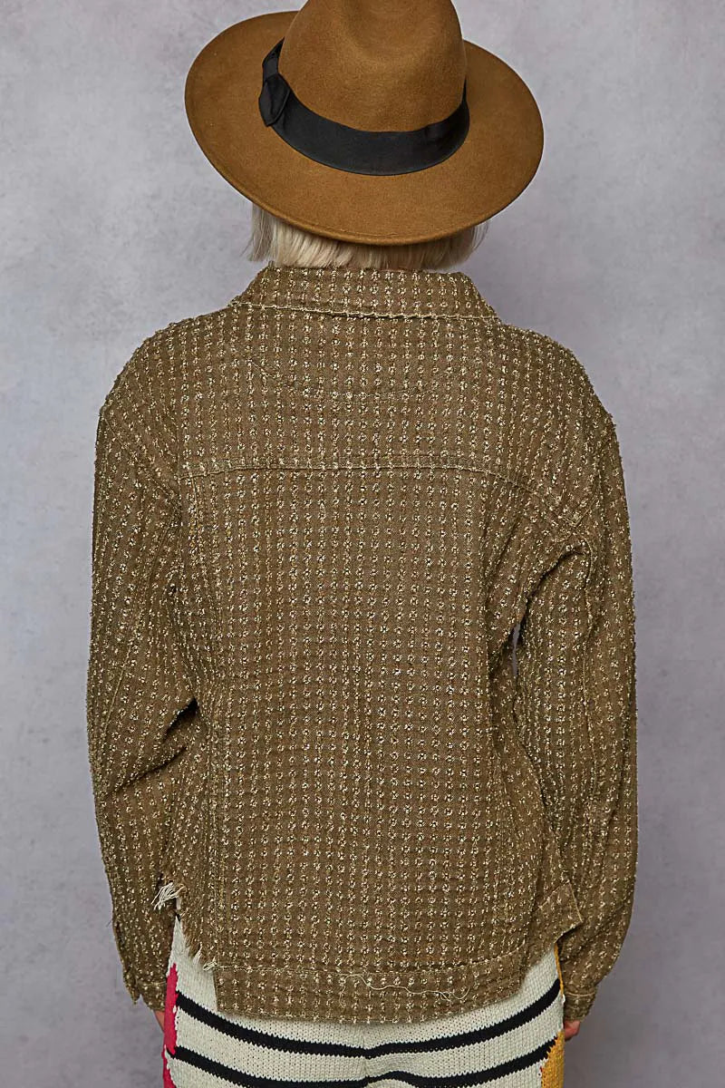 POL Raw Hem Button Up Jacket with Chest Pockets Jackets