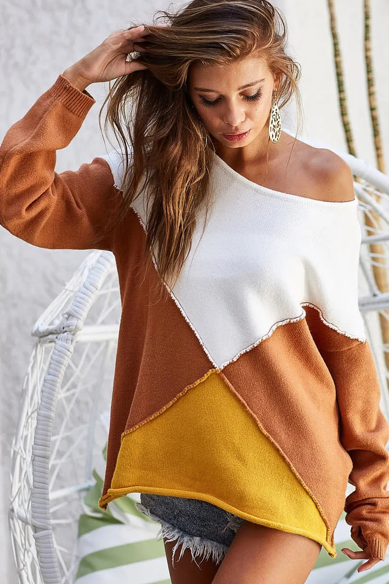 BiBi Color Block Geometric Sweater | Sweaters Daverri Fashions