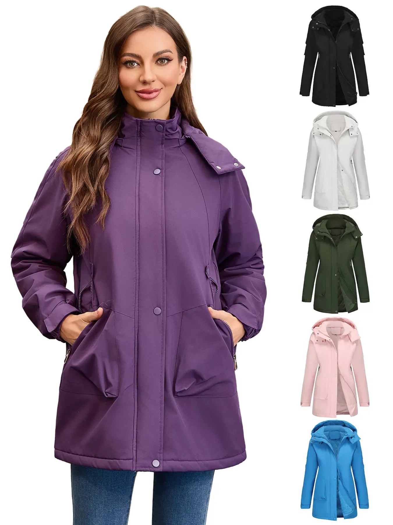Purple Daverri waterproof hooded raincoat with pockets