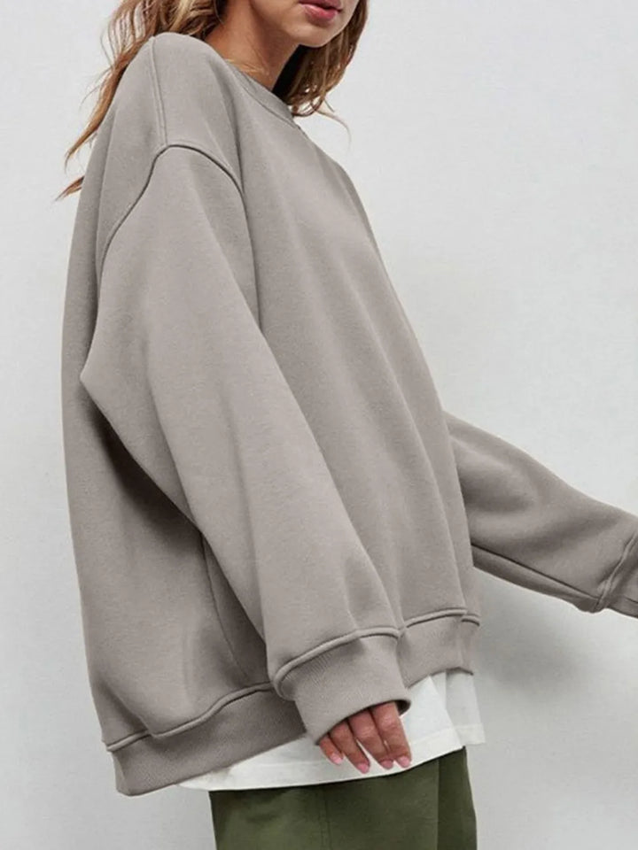 Round Neck Dropped Shoulder Long Sleeve Sweatshirt | Sweatshirts Daverri Fashions