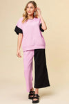 Double Take Full Size Texture Contrast T-Shirt and Wide Leg Pants Set - DAVERRI FASHIONS