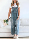 Daverri Distressed Wide Leg Denim Overalls in light-wash with distressed details