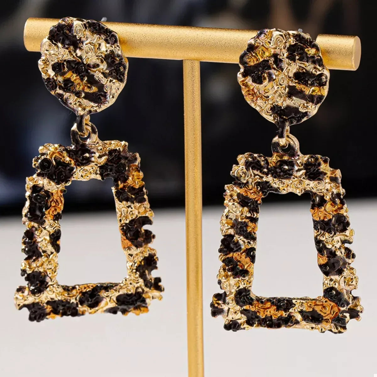 18K Gold-Plated Leopard Dangle Earrings - DAVERRI FASHIONS