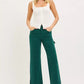 RISEN emerald green tummy control high-rise wide-leg crop pants with rolled cuffs