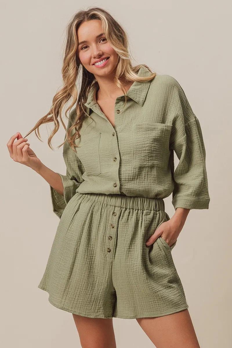 BiBi Crinkle Gauze Shirt and Short Set Outfit Sets