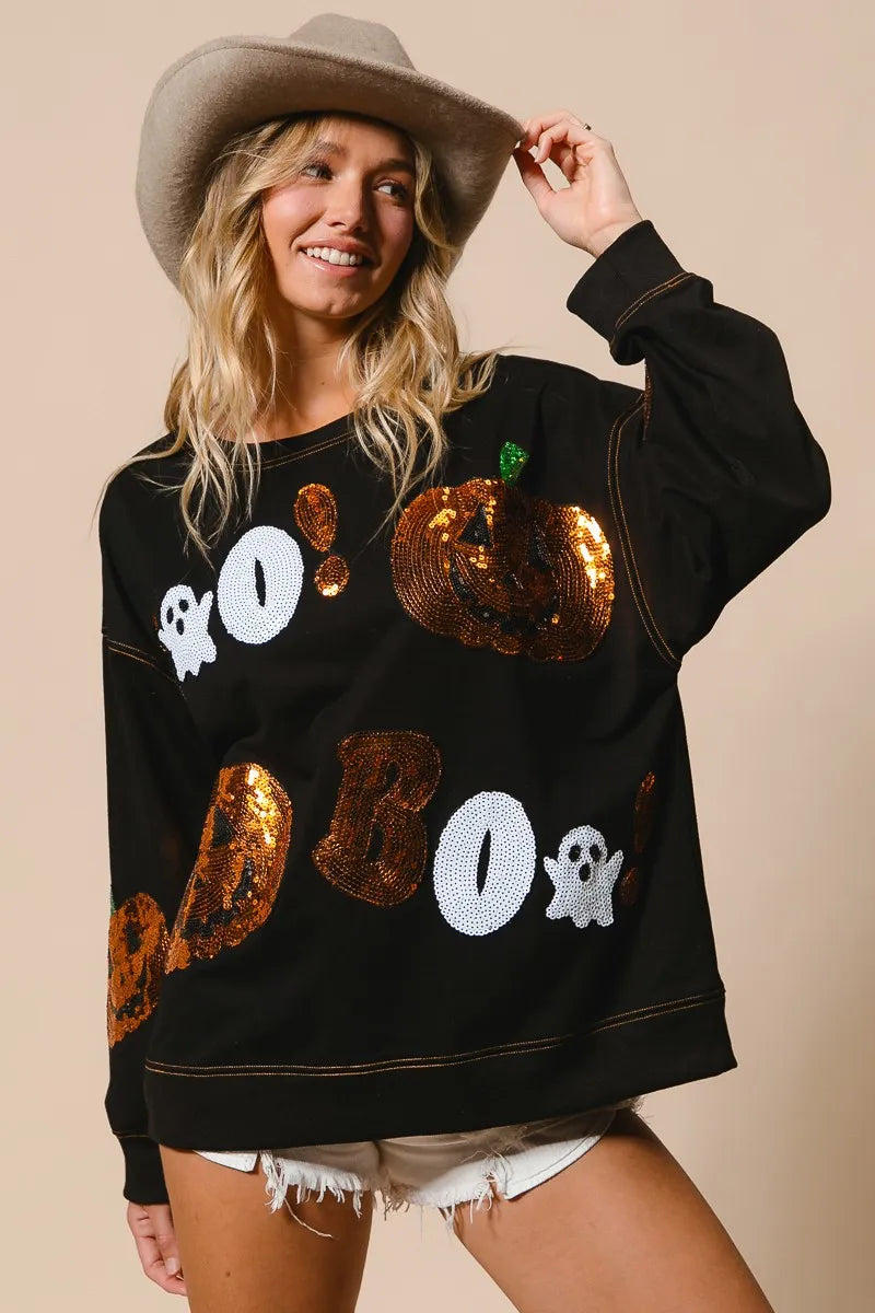 BiBi Halloween Theme Sequin Embroideries Sweatshirt BLACK Sweatshirts
