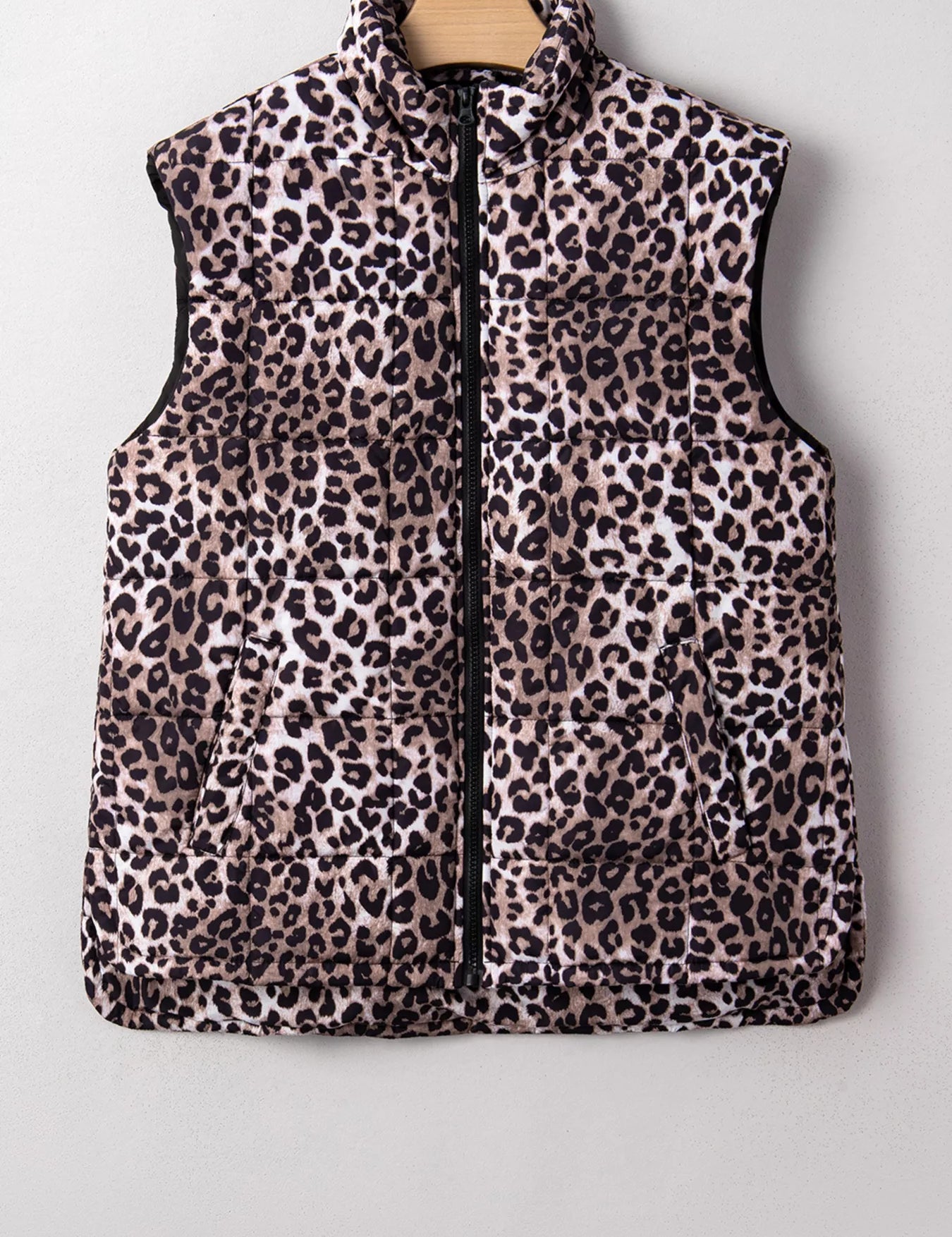 Leopard Quilted Full Zipper Casual Puff Vest | Vest Jackets Daverri Fashions