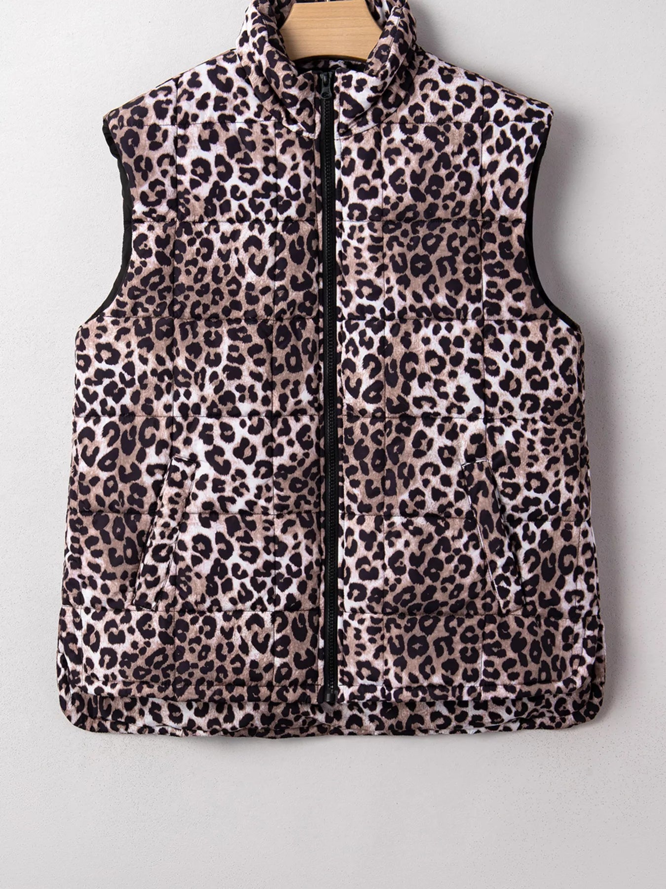 Leopard Quilted Full Zipper Casual Puff Vest | Vest Jackets Daverri Fashions