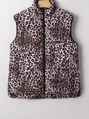 Leopard Quilted Full Zipper Casual Puff Vest | Vest Jackets Daverri Fashions