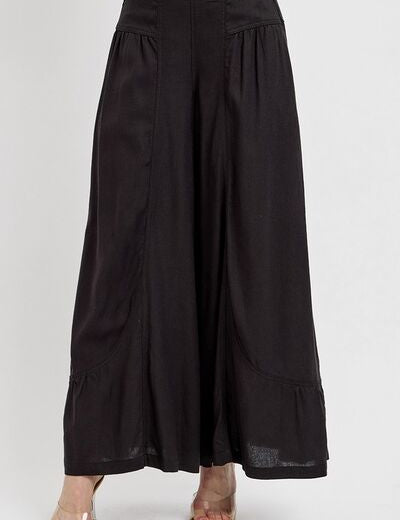 RISEN Shirring Detail Wide Leg Pants Black