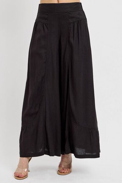 RISEN Shirring Detail Wide Leg Pants Black