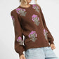 Umgee Single Flower Stem Jacquard Sweater - DAVERRI FASHIONS