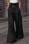 Daverri Fashions women’s faux leather high-waist wide-leg pants with silver belt