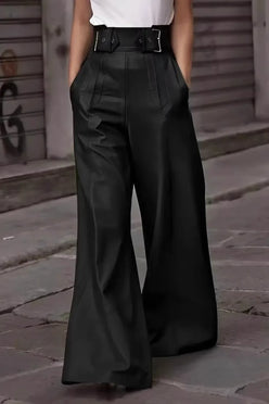 Daverri Fashions women’s faux leather high-waist wide-leg pants with silver belt