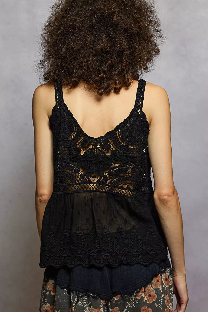 POL V-Neck Crochet Tank with Floral Embroidery Detail | Daverri Fashions