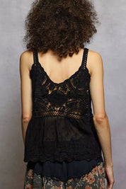 POL V-Neck Crochet Tank with Floral Embroidery Detail | Daverri Fashions