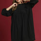 Umgee Linen Ruffle Shoulder Pleated Babydoll Dress Black