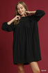 Umgee Linen Ruffle Shoulder Pleated Babydoll Dress Black