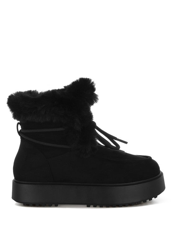 Bunting Faux Fur Collar Flatform Boots | Boots Daverri Fashions