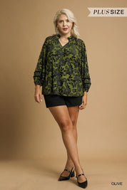 Umgee Full Size Floral Velvet Blouse with Balloon Sleeves Plus Size | Blouses Daverri Fashions