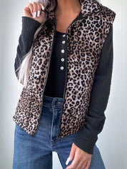 Leopard Leopard Quilted Full Zipper Casual Puff Vest | Vest Jackets Daverri Fashions