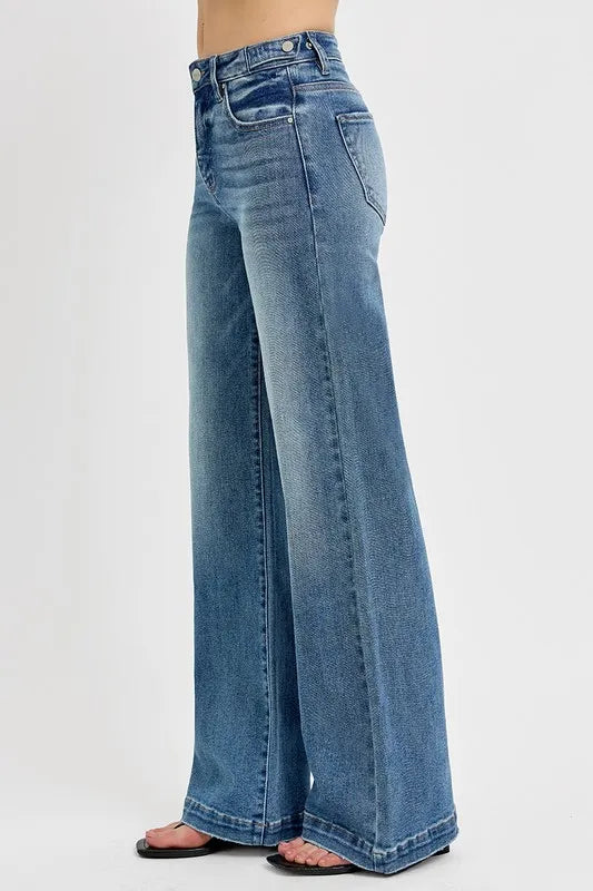 RISEN Full Size Tummy Control High Rise Wide Adjustable Waist Band Jeans Plus Size Jeans
