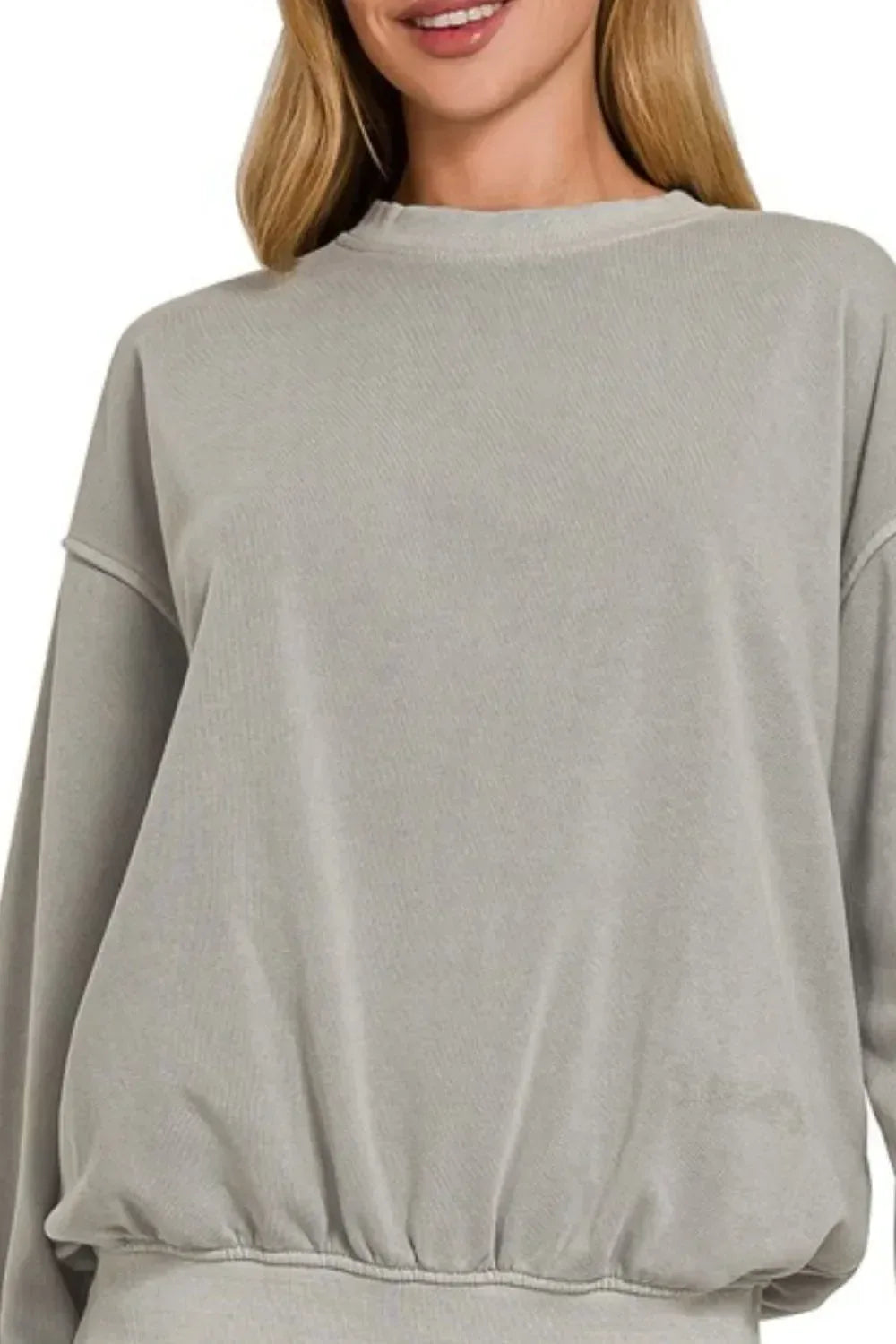 Zenana Soft Fleece Pigment Dye Round-neck Sweatshirts - DAVERRI FASHIONS