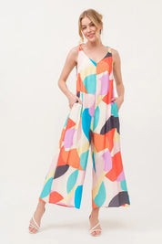 And The Why Tied Shoulder Straps Wide-Leg Geo Print Jumpsuit | Jumpsuits Daverri Fashions