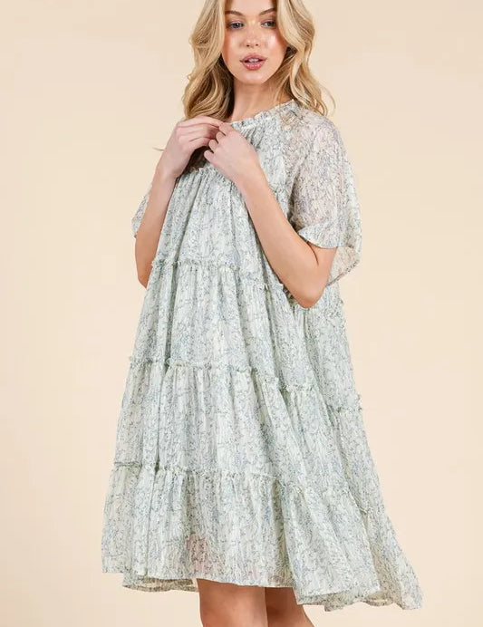 Lime 'N' Chili Ditsy Floral Print Sheer Ruffle Detail Mini Dress | Daverri Fashions