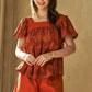 Davi & Dani Nature Printed Square Neck Puff Sleeve Blouse