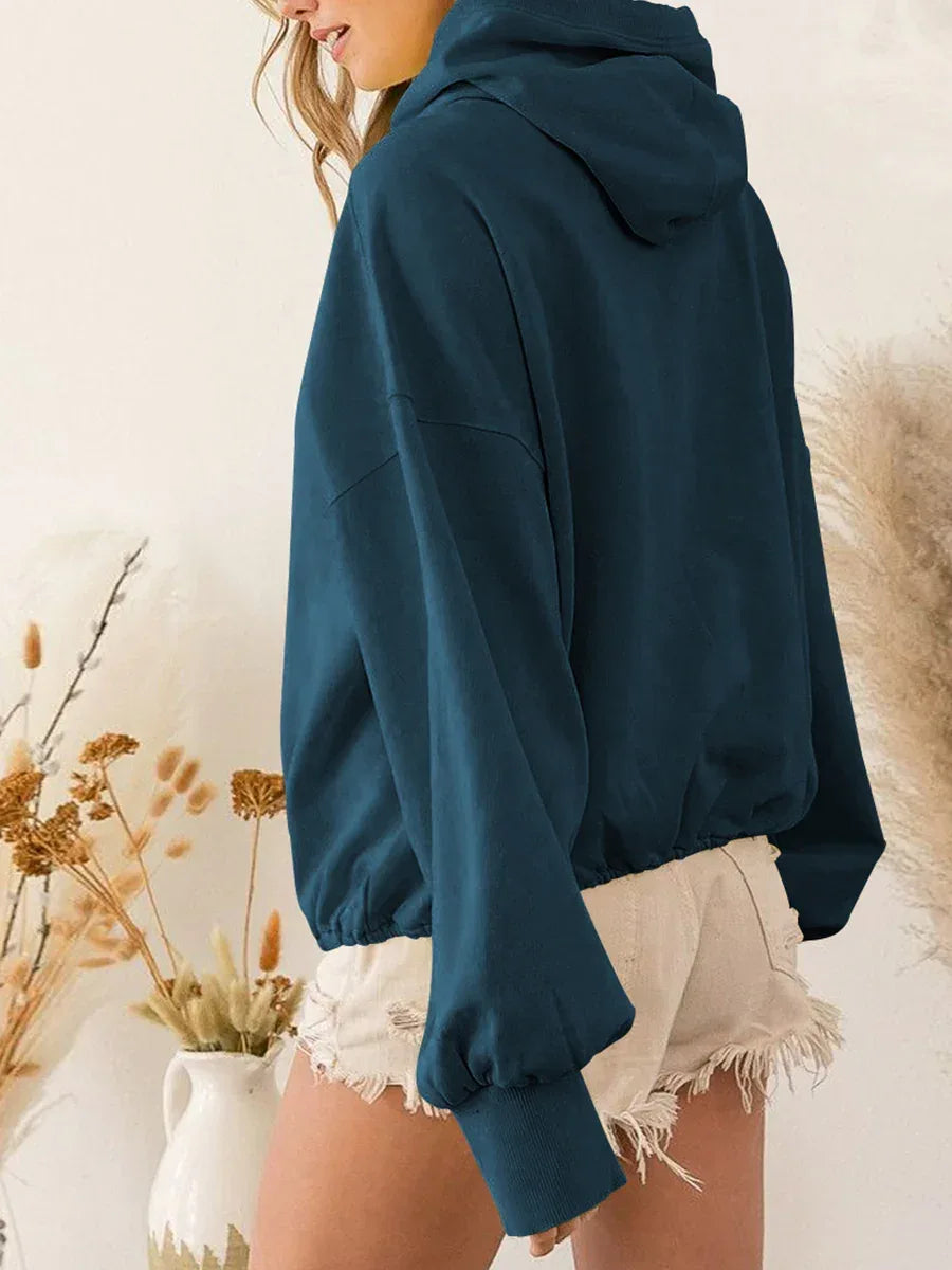 Zip-Up Dropped Shoulder Hoodie - DAVERRI FASHIONS