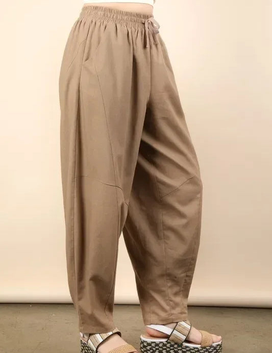 VERY J Solid Barrel Comfy Woven Pants - DAVERRI FASHIONS