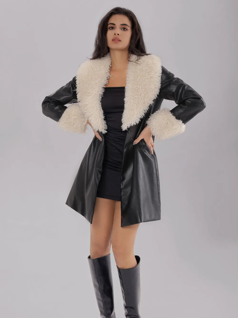 Fuzzy Long Sleeve Longline Coat | Jackets Daverri Fashions