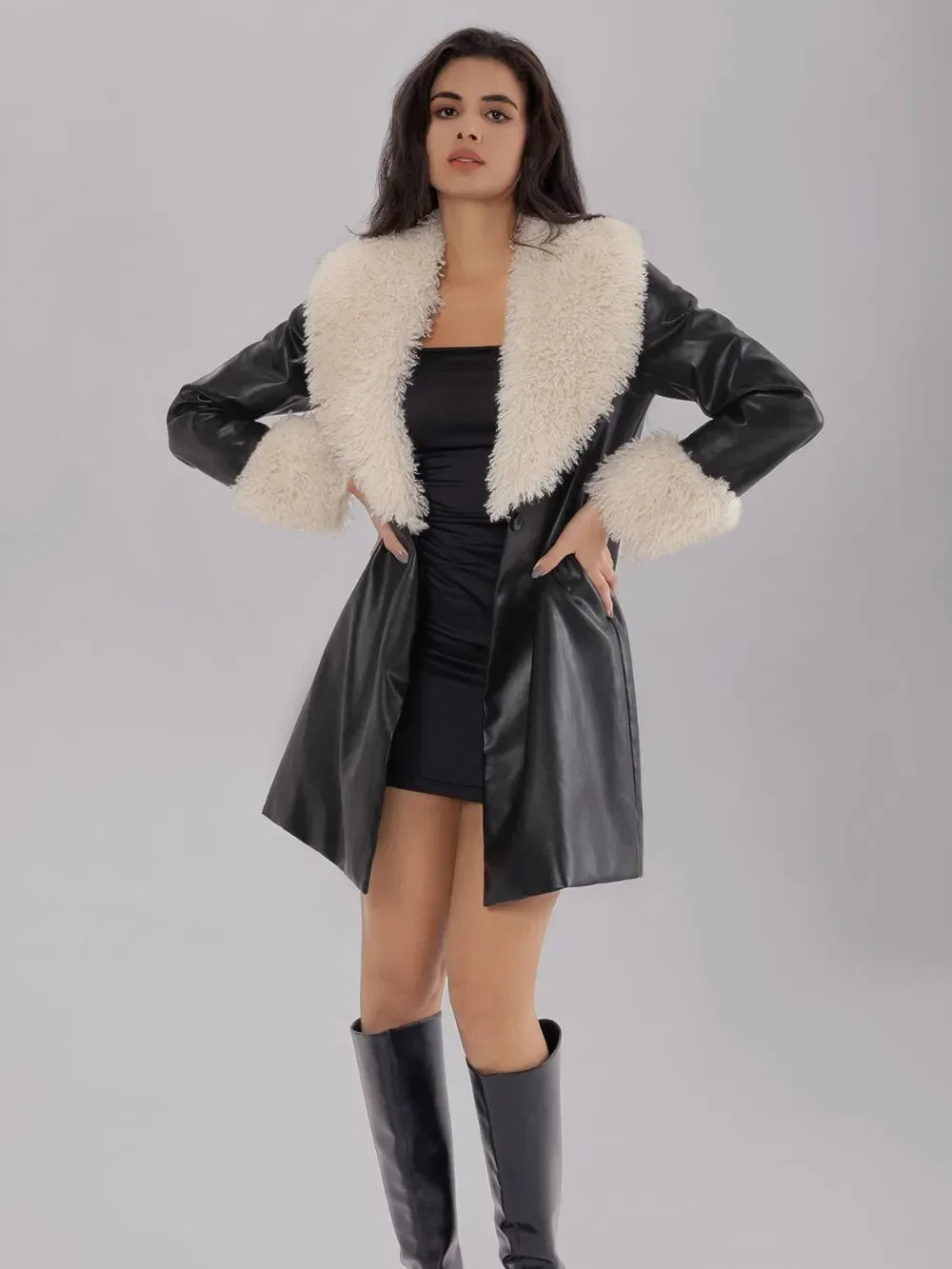 Fuzzy Long Sleeve Longline Coat - DAVERRI FASHIONS