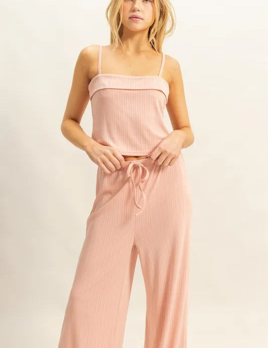 PEACH HYFVE Rib Knit Cami Top and Pants Set | Outfit Sets Daverri Fashions