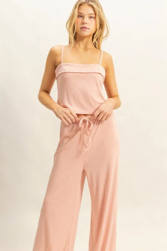HYFVE Rib Knit Cami Top and Pants Set PEACH
