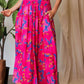 Vibrant pink Davi & Dani floral maxi skirt with blue and yellow blossoms