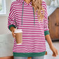Lovelet Drawstring Striped Long Sleeve Hoodie - DAVERRI FASHIONS