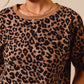 SO ME Leopard Thermal Waffle Knit Top in tan-black leopard print