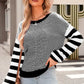 Striped Round Neck Dropped Shoulder Sweater - DAVERRI FASHIONS