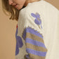 Umgee Flower Jacquard Striped Long Sleeve Sweater - DAVERRI FASHIONS