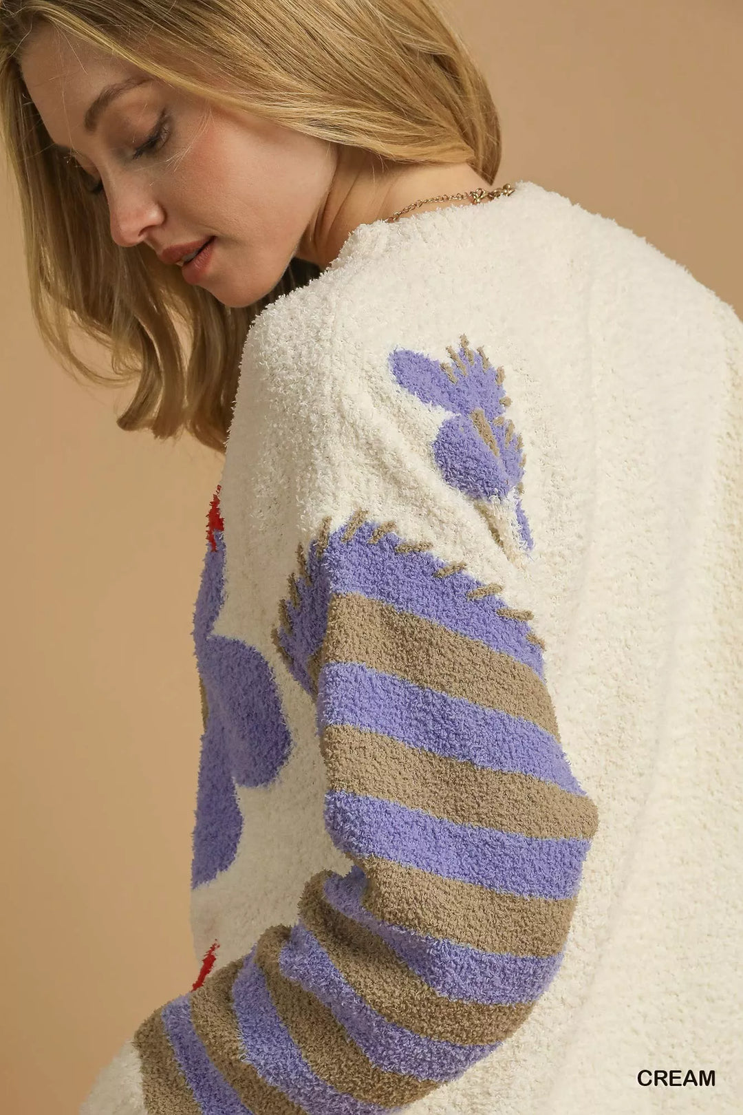Umgee Flower Jacquard Striped Long Sleeve Sweater | Sweaters Daverri Fashions