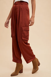 Anniewear Wide Leg Cargo Satin Pants Bottoms