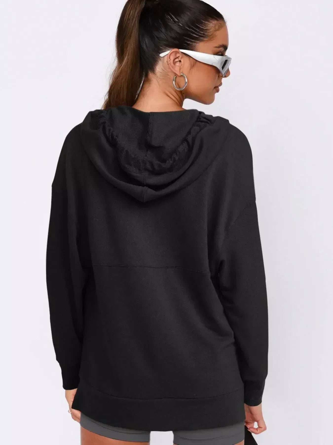 Drawstring Kangaroo Pocket Long Sleeve Hoodie - DAVERRI FASHIONS