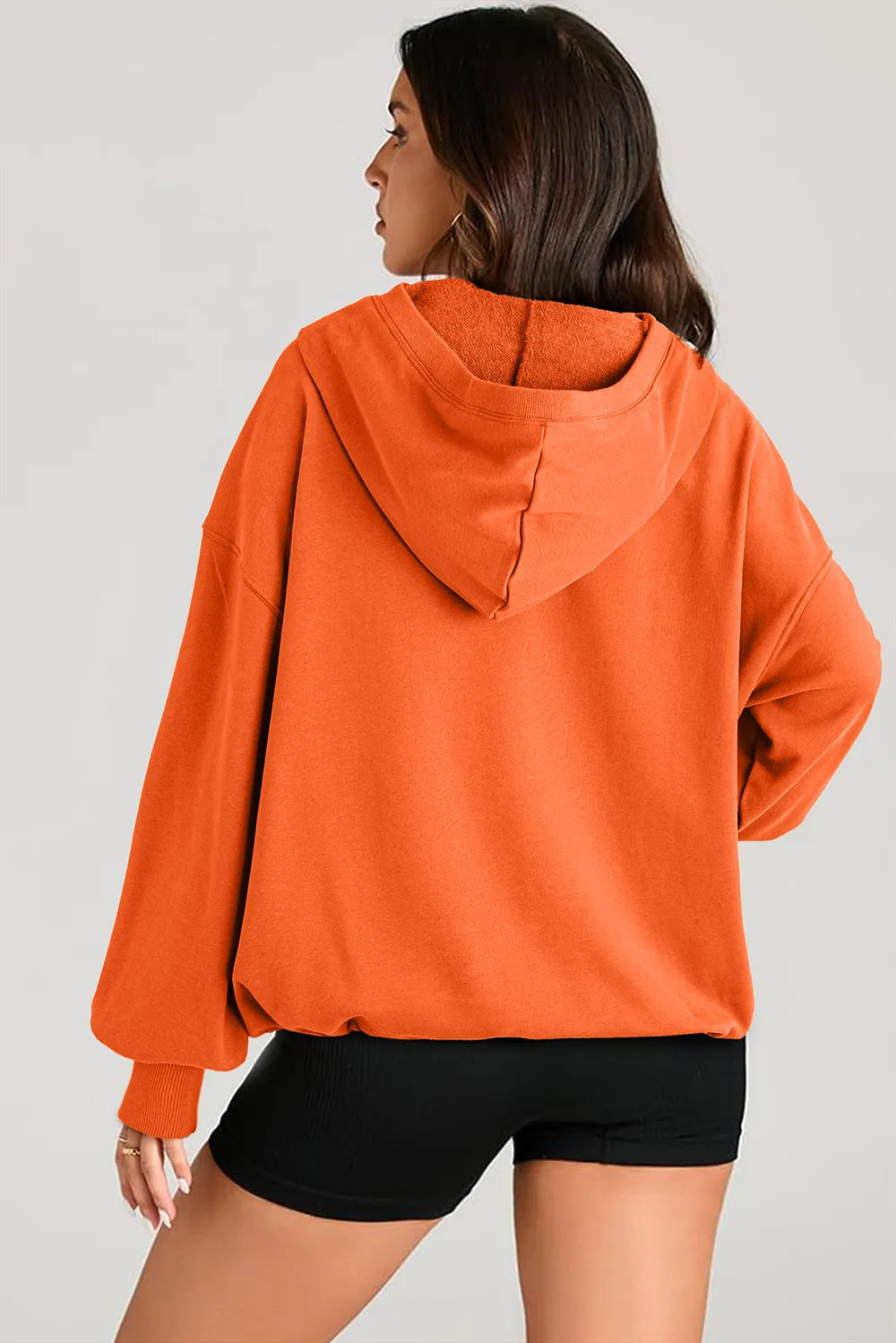 Pocketed Half Zip Long Sleeve Hoodie | Hoodies Daverri Fashions