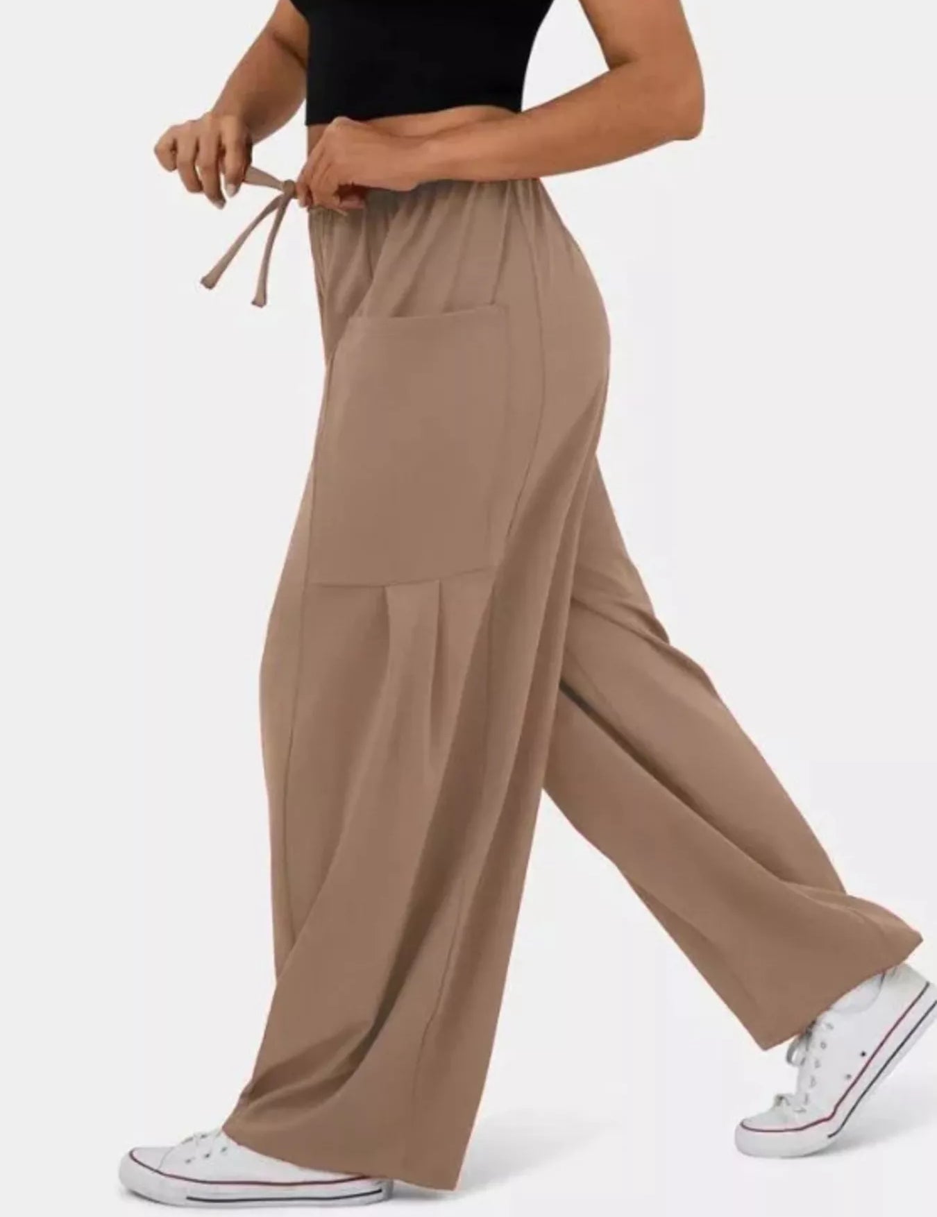 Drawstring Wide Leg Pants | Pants Daverri Fashions