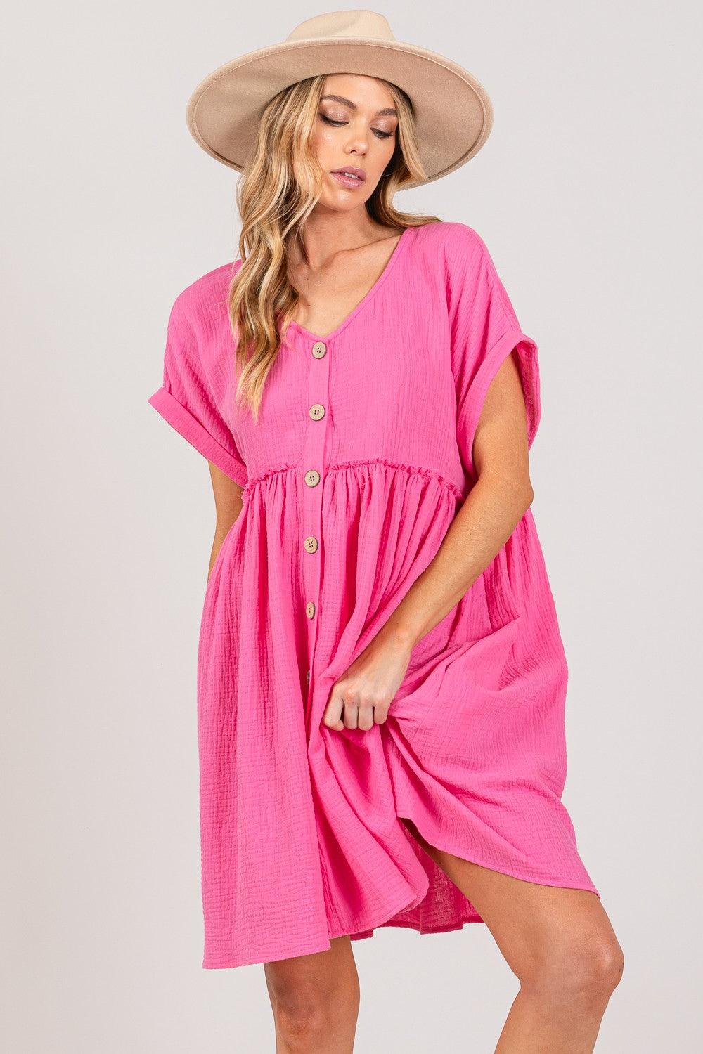 SAGE + FIG Button Up Short Sleeve Dress Mini Dresses