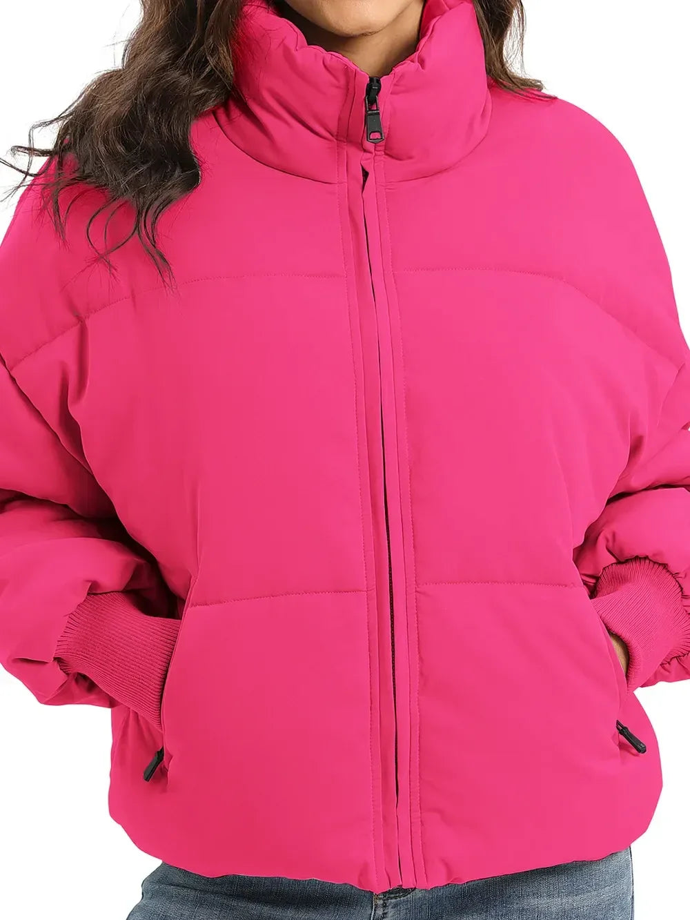 Zip Up Turtleneck Long Sleeve Puffer Jacket - DAVERRI FASHIONS