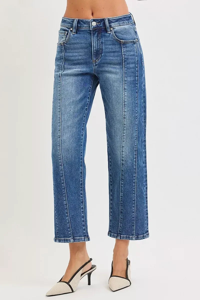 RISEN High Rise Crop Straight Jeans - DAVERRI FASHIONS